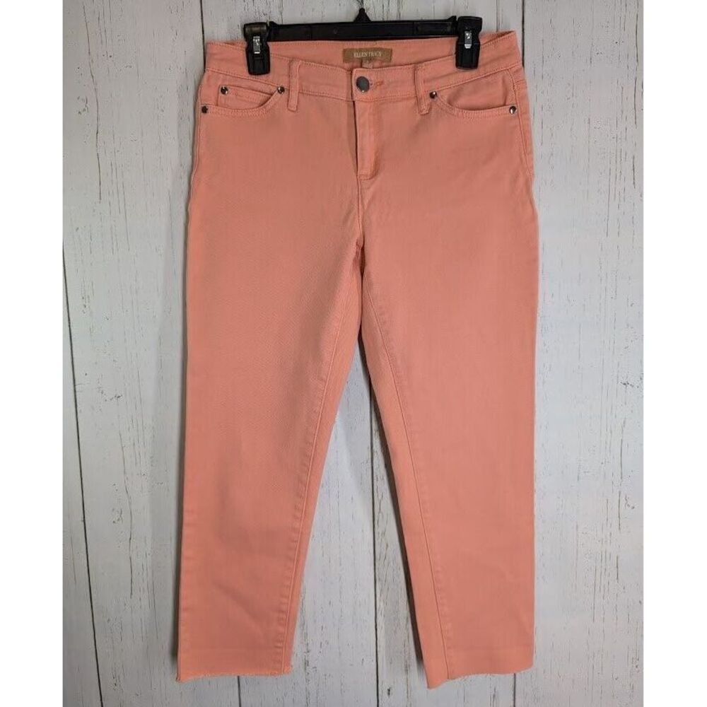 Ellen Tracy Size 4 Womens Coral Pink Casual Skinny Cutoff Jeans Stretch